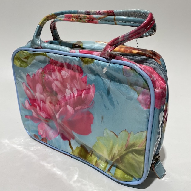 MAKEUP BAG, Pink Blue Floral Travel Wash Bag